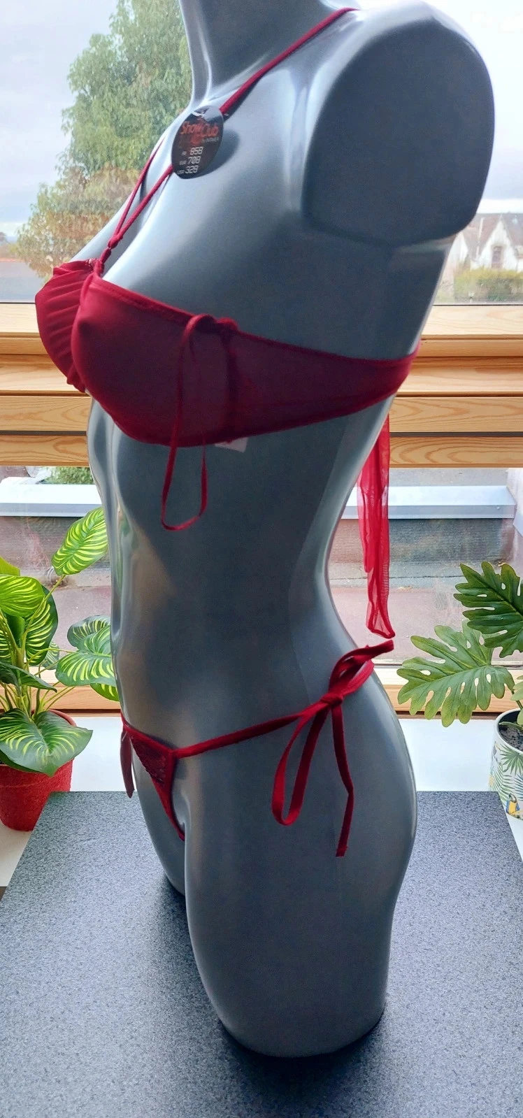 Conjunto de lencería roja Show Club de tul y lentejuelas / T38 85B – photo 9